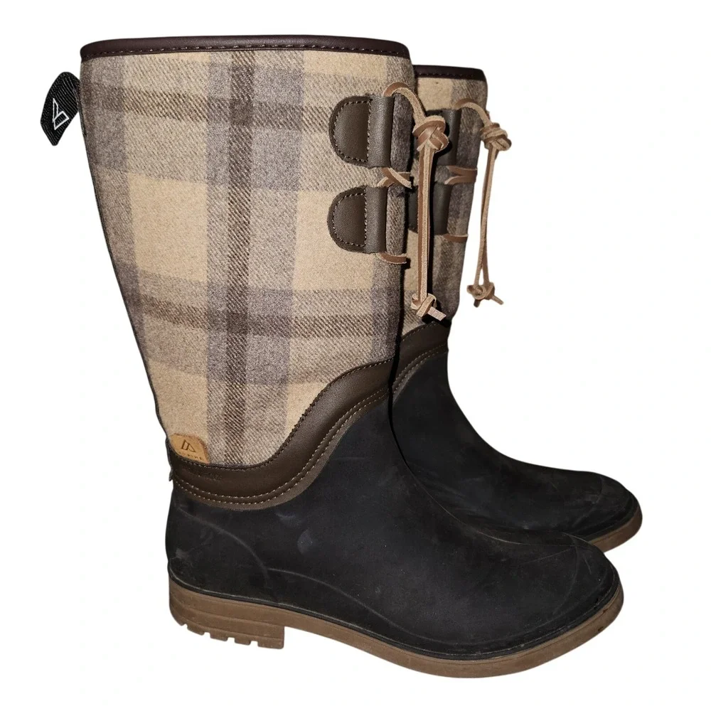 Kamik Wellington Women's Hazel Rain Boots‎ Plaid Beige Brown Waterproof Size 6
